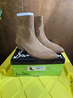 Women's Sam Edelman Ava Camel suede cowboy booties size 9.5 New in Box